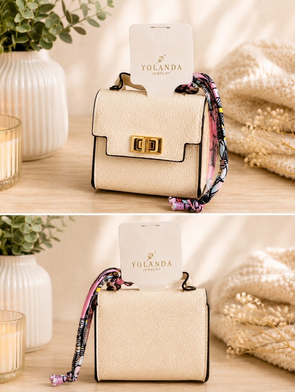 Cream Mini Bag with Decorative Strap